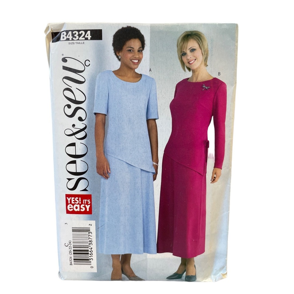 Butterick See and‎ Sew Sewing Pattern 4324 Dress Skirt Top Misses Size 20-24